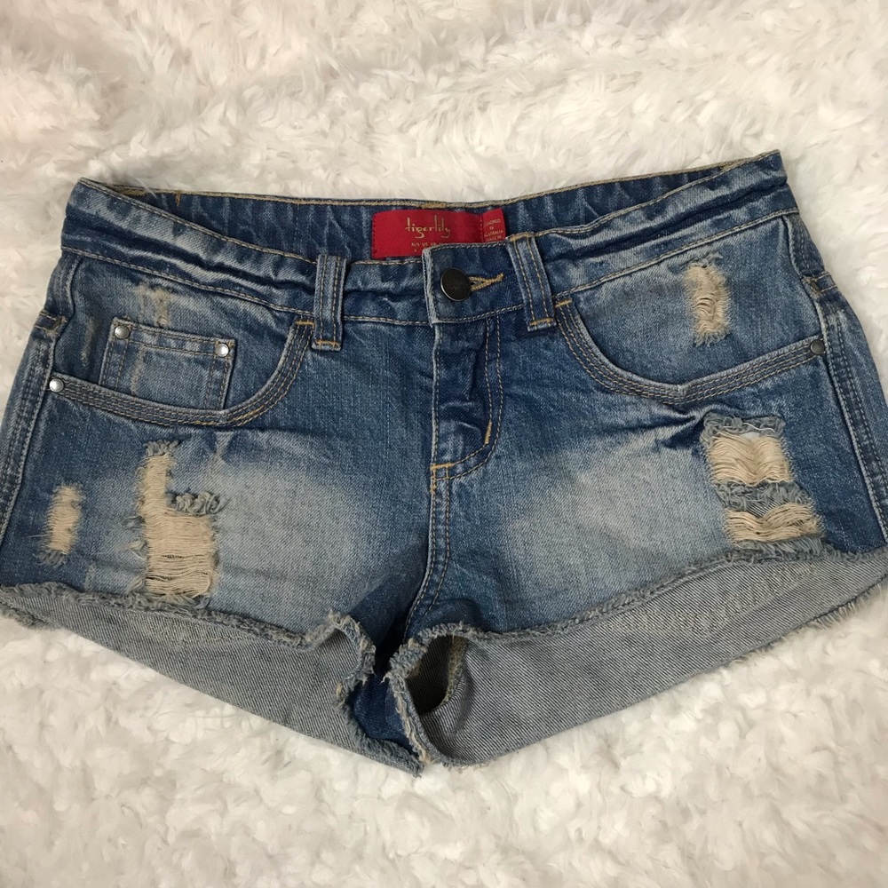 Tigerlily Distressed Cut Off Denim Short Shorts